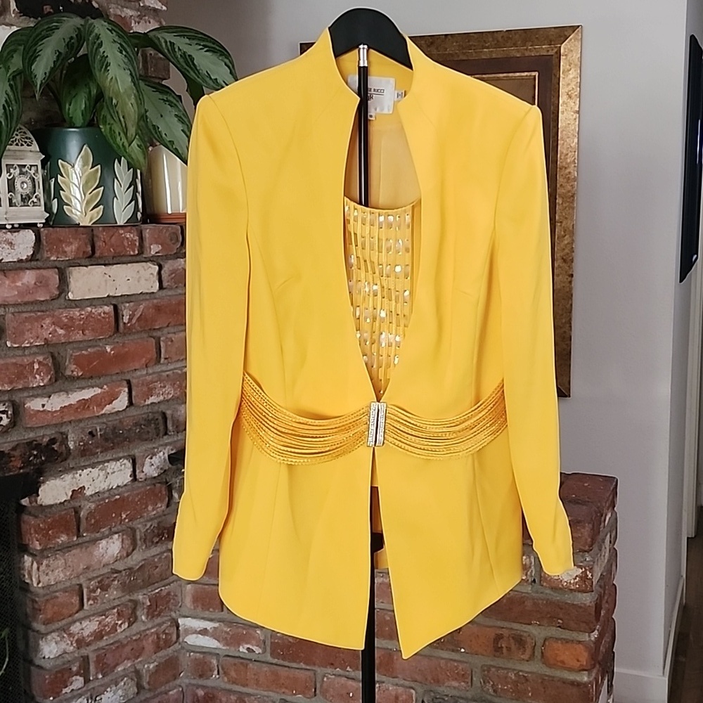 Louise Ricci Bold Canary Yellow Embellished Statement Blazer Size 10